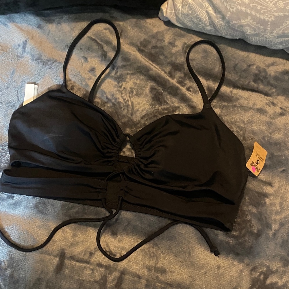PINK Victoria's Secret Black Ruched Bikini Top